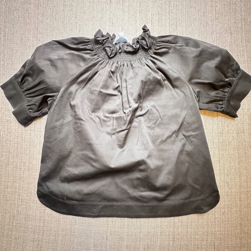 Antonio Melani Black Ruffle Neck Puff Sleeve Blouse Top Size 2